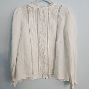 Sezane White Lace Cotton/Linen Blouse US 4 Fr 36
